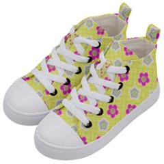 Traditional Patterns Plum Kids  Mid-top Canvas Sneakers