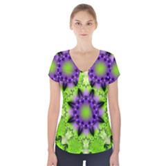 Pattern Abstract Background Art Green Short Sleeve Front Detail Top by Pakrebo