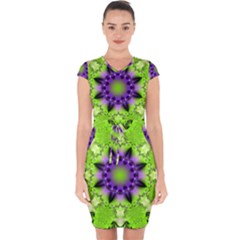 Pattern Abstract Background Art Green Capsleeve Drawstring Dress 