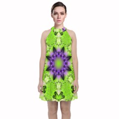 Pattern Abstract Background Art Green Velvet Halter Neckline Dress 