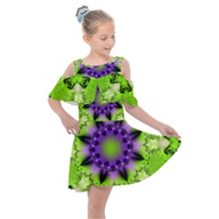 Pattern Abstract Background Art Green Kids  Shoulder Cutout Chiffon Dress