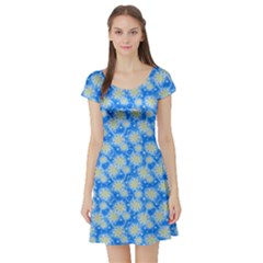 Hydrangea Blue Glitter Round Short Sleeve Skater Dress by Pakrebo