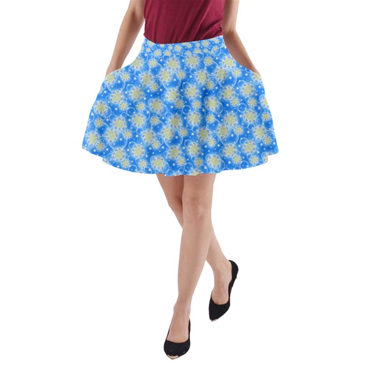 Hydrangea Blue Glitter Round A-Line Pocket Skirt