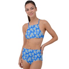 Hydrangea Blue Glitter Round High Waist Tankini Set