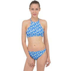 Hydrangea Blue Glitter Round Racer Front Bikini Set