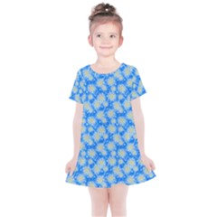 Hydrangea Blue Glitter Round Kids  Simple Cotton Dress by Pakrebo