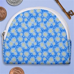 Hydrangea Blue Glitter Round Horseshoe Style Canvas Pouch