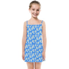 Hydrangea Blue Glitter Round Kids  Summer Sun Dress by Pakrebo