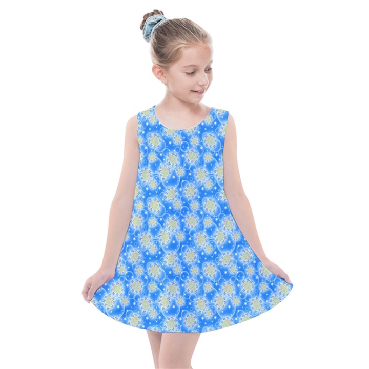 Hydrangea Blue Glitter Round Kids  Summer Dress