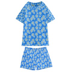 Hydrangea Blue Glitter Round Kids  Swim Tee And Shorts Set