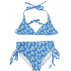 Hydrangea Blue Glitter Round Kids  Classic Bikini Set