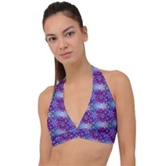 Snow White Blue Purple Tulip Halter Plunge Bikini Top by Pakrebo