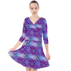 Snow White Blue Purple Tulip Quarter Sleeve Front Wrap Dress by Pakrebo