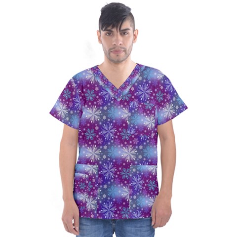 Snow White Blue Purple Tulip Men s V-neck Scrub Top by Pakrebo