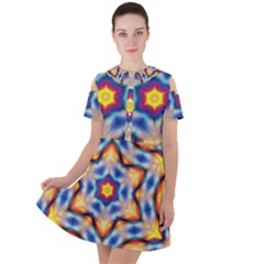 Pattern Abstract Background Art Short Sleeve Shoulder Cut Out Dress 