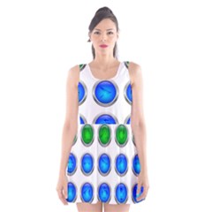 Vector Round Image Color Button Scoop Neck Skater Dress