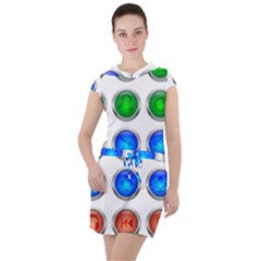 Vector Round Image Color Button Drawstring Hooded Dress