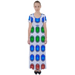 Vector Round Image Color Button High Waist Short Sleeve Maxi Dress