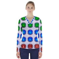 Vector Round Image Color Button V-neck Long Sleeve Top by Pakrebo