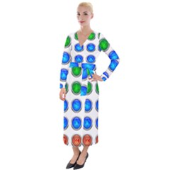 Vector Round Image Color Button Velvet Maxi Wrap Dress