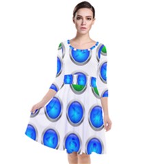 Vector Round Image Color Button Quarter Sleeve Waist Band Dress