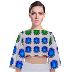 Vector Round Image Color Button Tie Back Butterfly Sleeve Chiffon Top