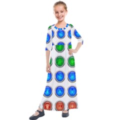 Vector Round Image Color Button Kids  Quarter Sleeve Maxi Dress