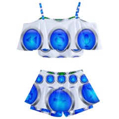 Vector Round Image Color Button Kids  Off Shoulder Skirt Bikini