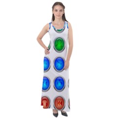 Vector Round Image Color Button Sleeveless Velour Maxi Dress