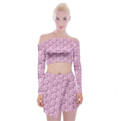 Texture Flower Background Pink Off Shoulder Top With Mini Skirt Set by Pakrebo