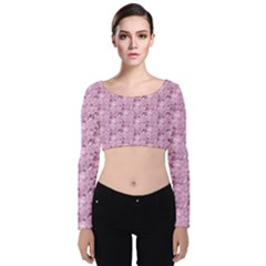 Texture Flower Background Pink Velvet Long Sleeve Crop Top