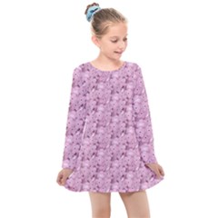 Texture Flower Background Pink Kids  Long Sleeve Dress