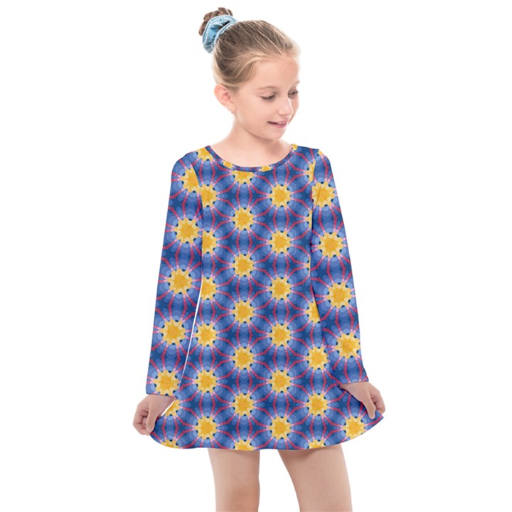 Graphic Pattern Seamless Kids  Long Sleeve Dress