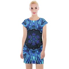 Background Blue Flower Cap Sleeve Bodycon Dress