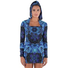 Background Blue Flower Long Sleeve Hooded T-shirt by Pakrebo