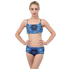 Background Blue Flower Layered Top Bikini Set