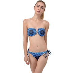 Background Blue Flower Twist Bandeau Bikini Set