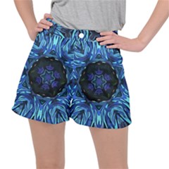 Background Blue Flower Stretch Ripstop Shorts