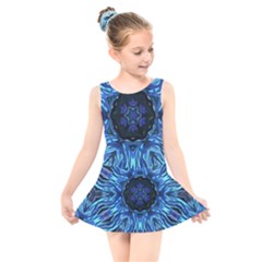 Background Blue Flower Kids  Skater Dress Swimsuit