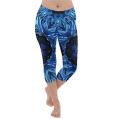 Background Blue Flower Lightweight Velour Capri Yoga Leggings by Pakrebo