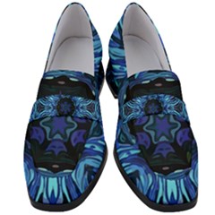 Background Blue Flower Women s Chunky Heel Loafers