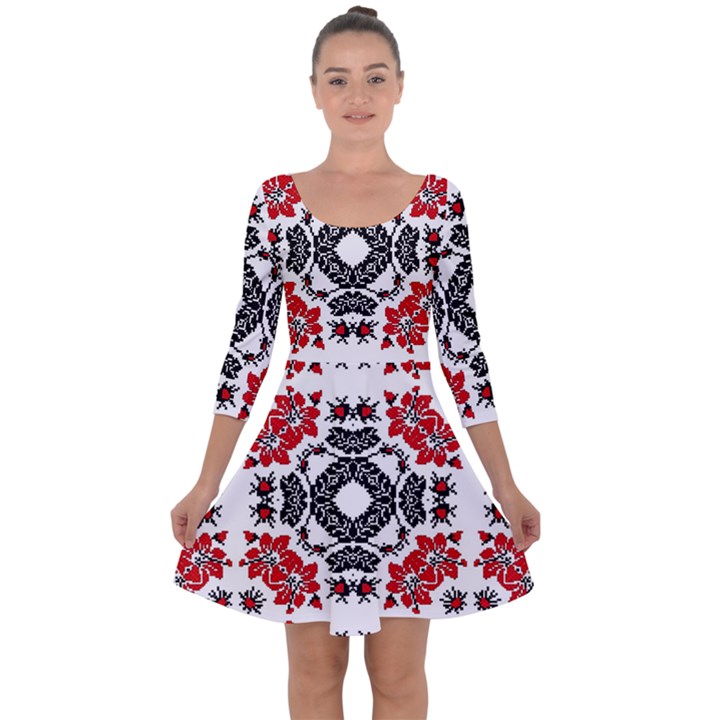 Ornament Seamless Pattern Element Quarter Sleeve Skater Dress