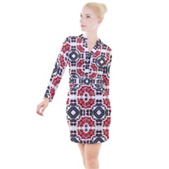 Ornament Seamless Pattern Element Button Long Sleeve Dress