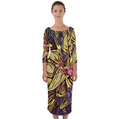 Lilies Abstract Flowers Nature Quarter Sleeve Midi Bodycon Dress