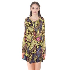 Lilies Abstract Flowers Nature Long Sleeve V-neck Flare Dress by Pakrebo