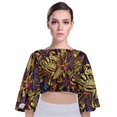 Lilies Abstract Flowers Nature Tie Back Butterfly Sleeve Chiffon Top