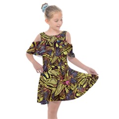 Lilies Abstract Flowers Nature Kids  Shoulder Cutout Chiffon Dress