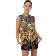 Lilies Abstract Flowers Nature Sleeveless Chiffon Button Shirt