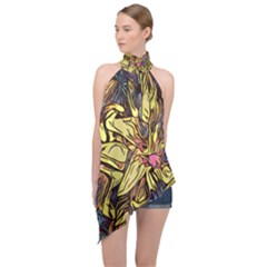 Lilies Abstract Flowers Nature Halter Asymmetric Satin Top