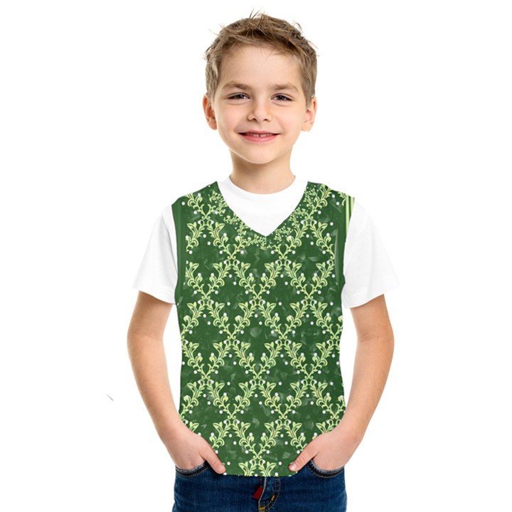 White Flowers Green Damask Kids  SportsWear